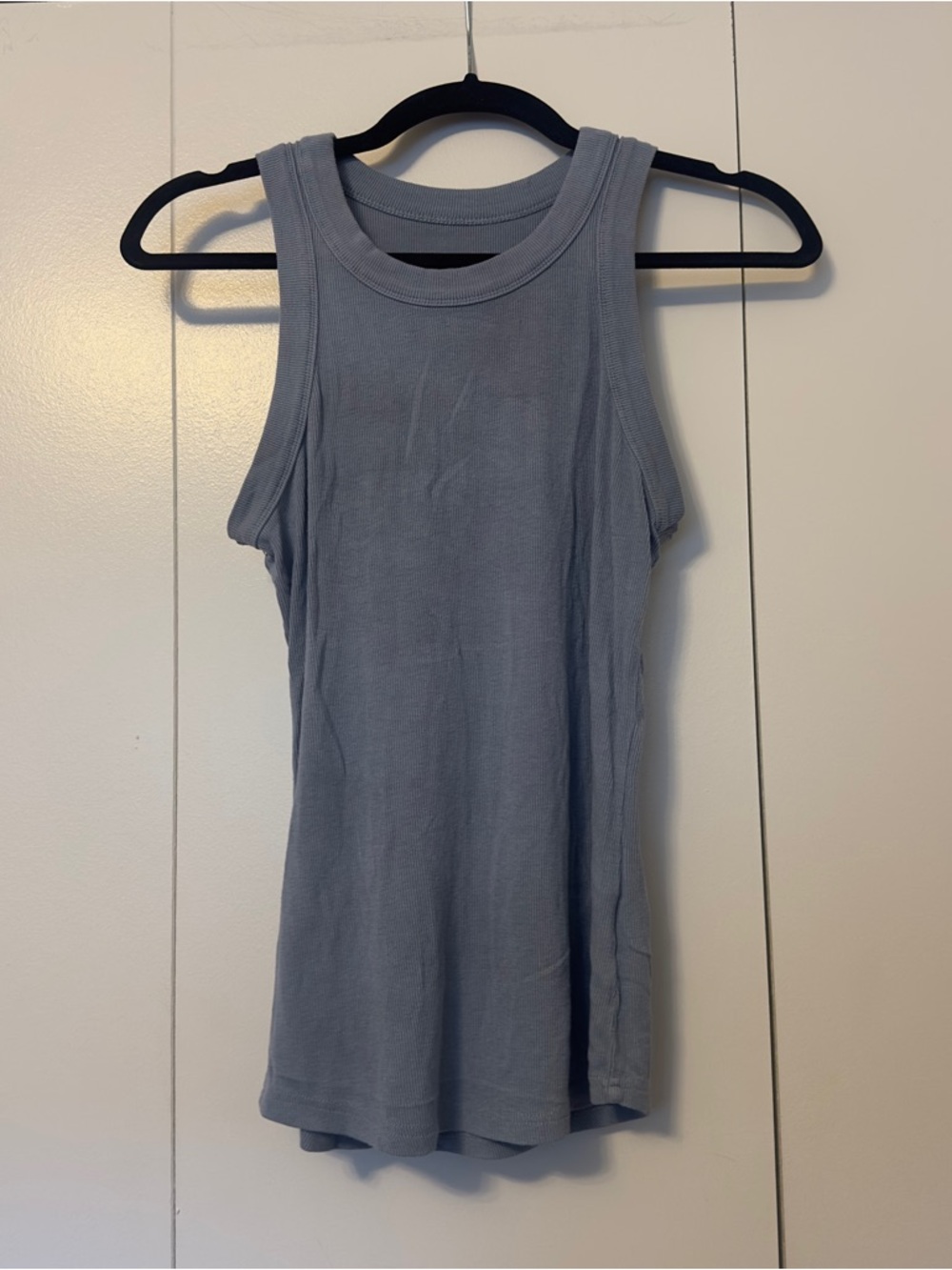 Blue Ribbed High Neck Tank Top